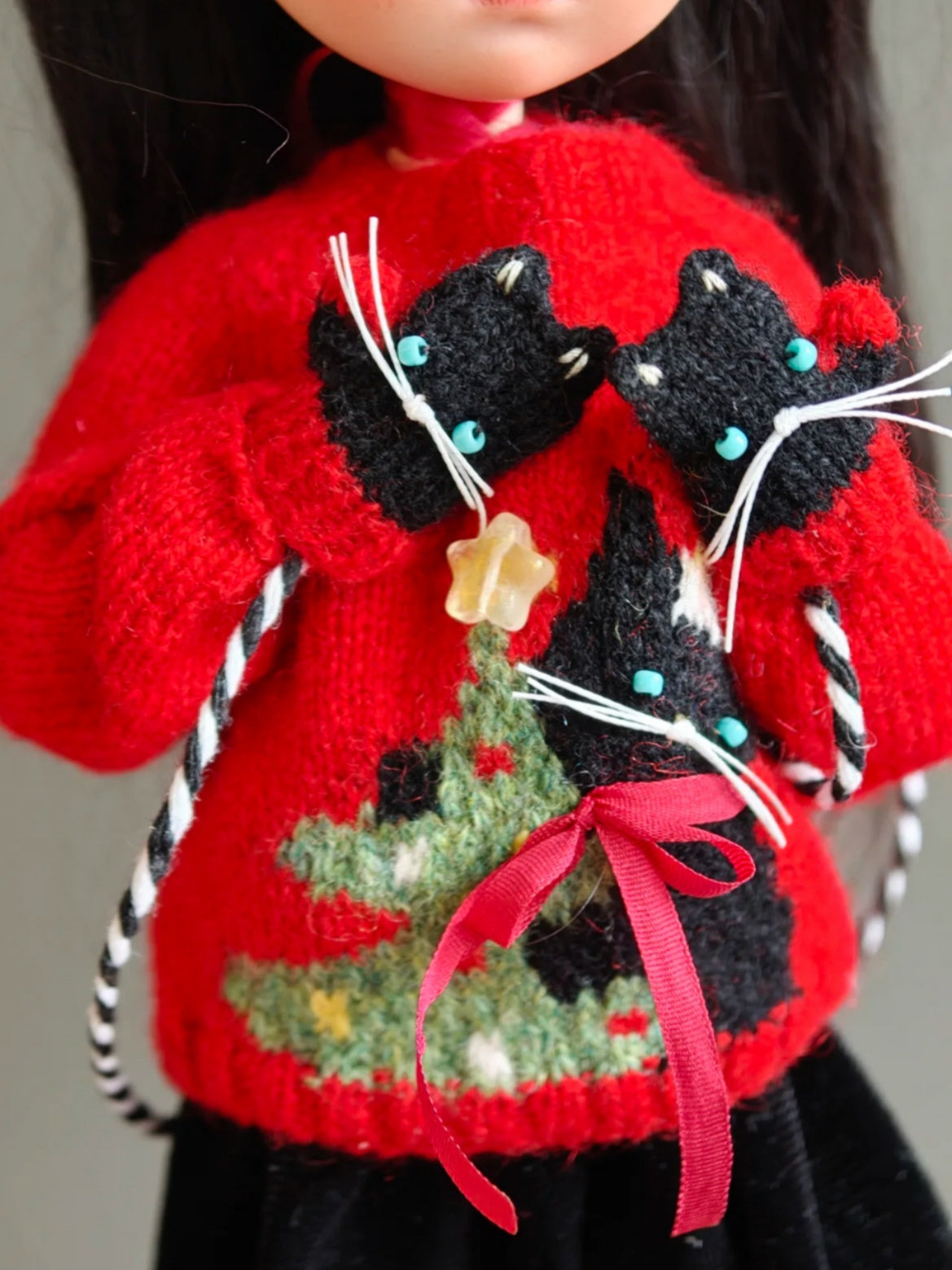 Handmade Outfit for Blythe/Obitsu,Red Kitten Sweater Mittens Set