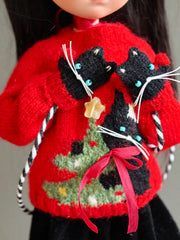 Handmade Outfit for Blythe/Obitsu,Red Kitten Sweater Mittens Set