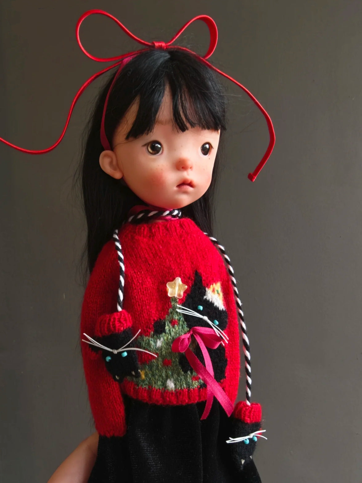 Handmade Outfit for Blythe/Obitsu,Red Kitten Sweater Mittens Set