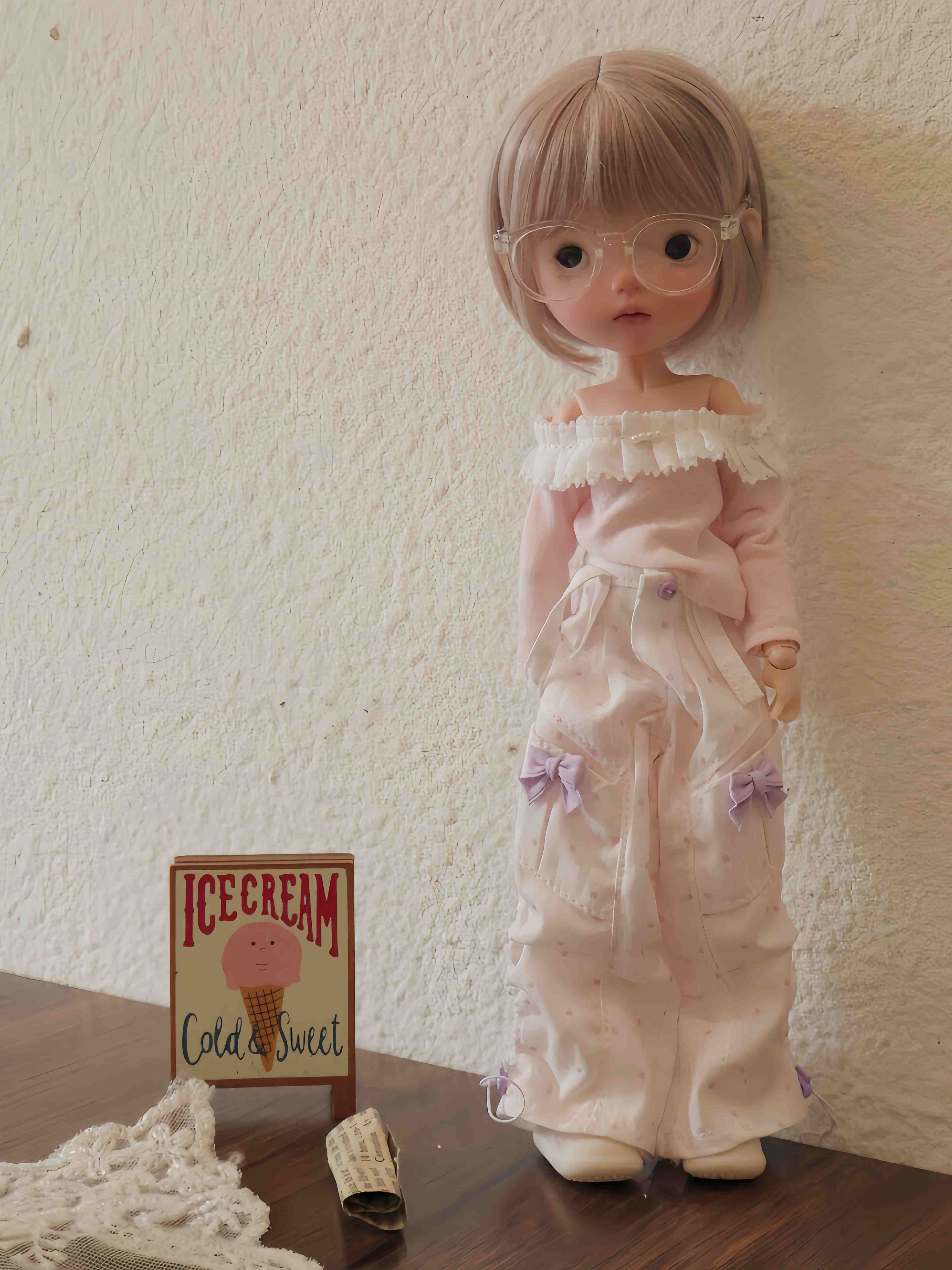 Off-Shoulder Pastel Blythe BJD Pink Outfit Front View | ToastDoll