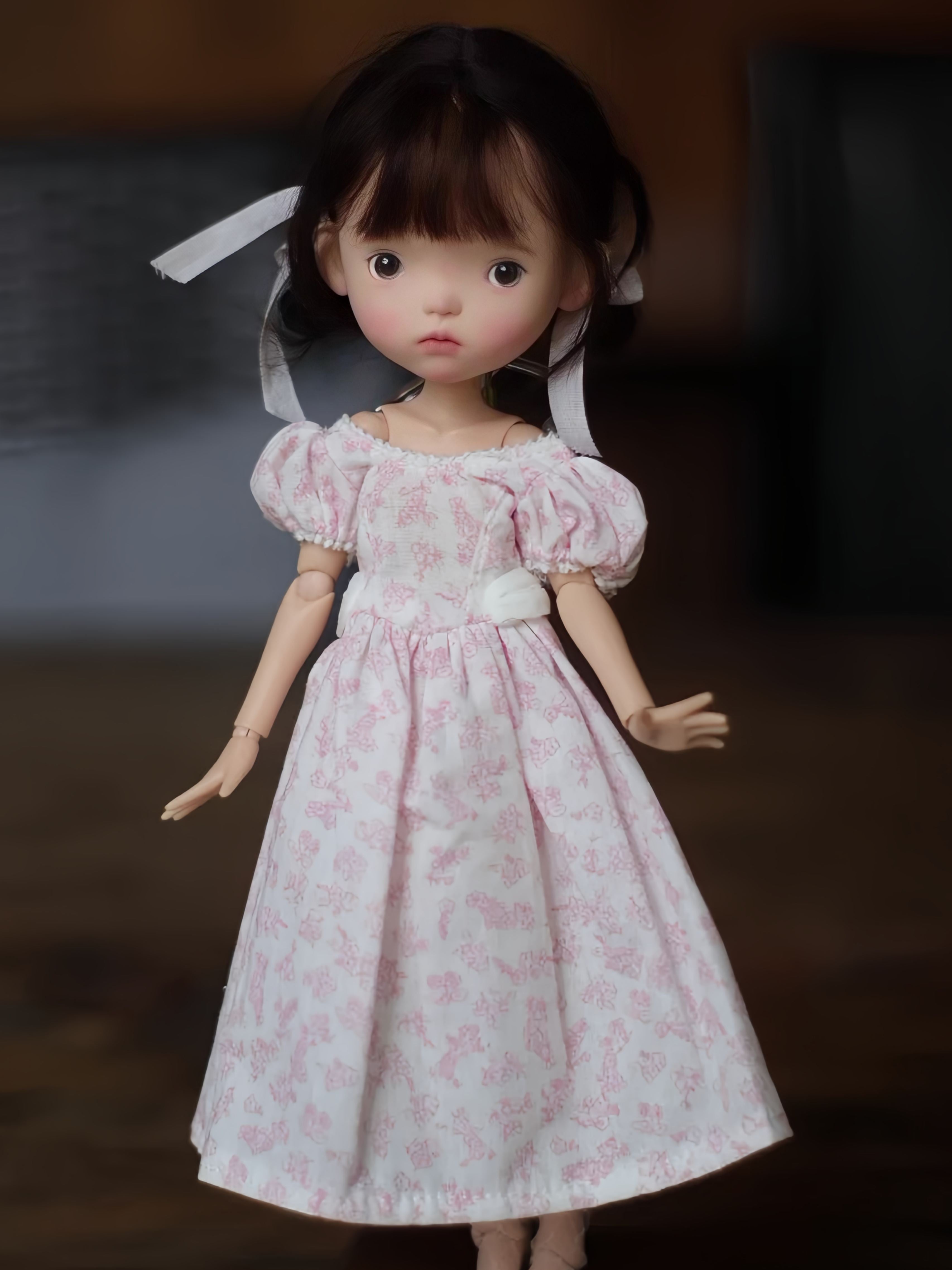 Floral Puff Sleeve Blythe 1/6 BJD Dress On Doll Display | ToastDoll