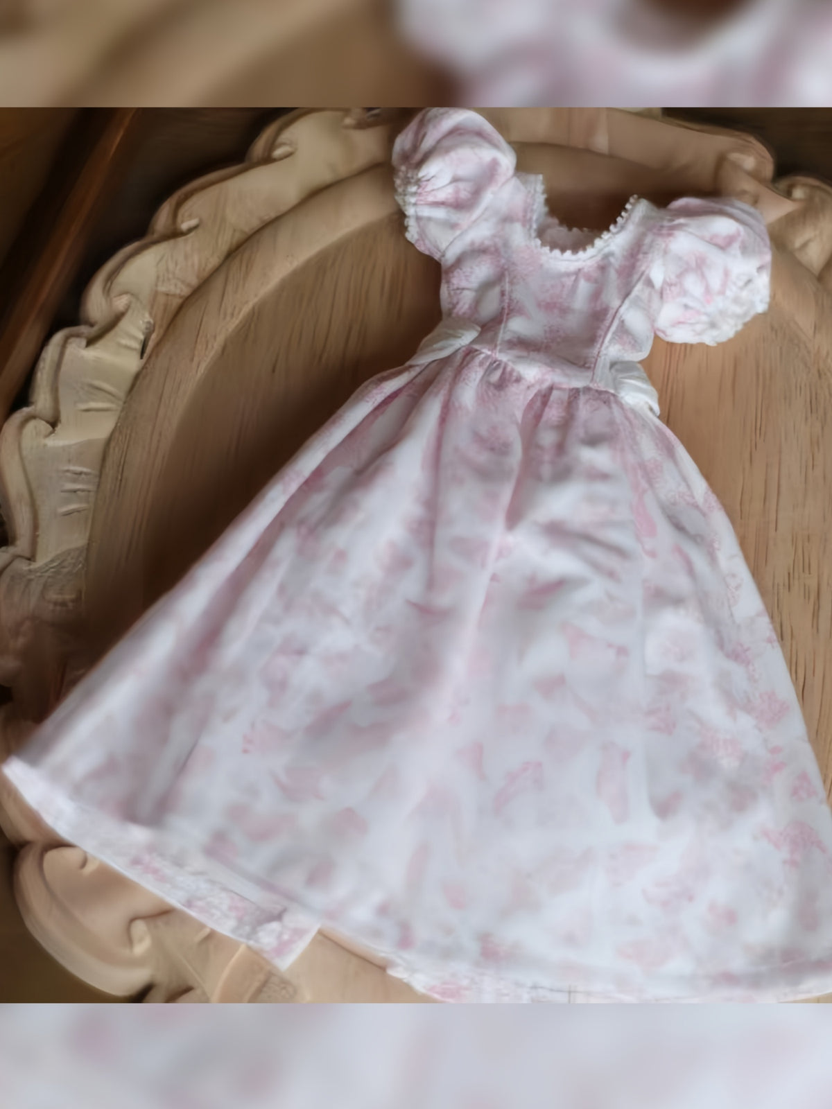 Floral Puff Sleeve Blythe 1/6 BJD Dress Flat Lay | ToastDoll