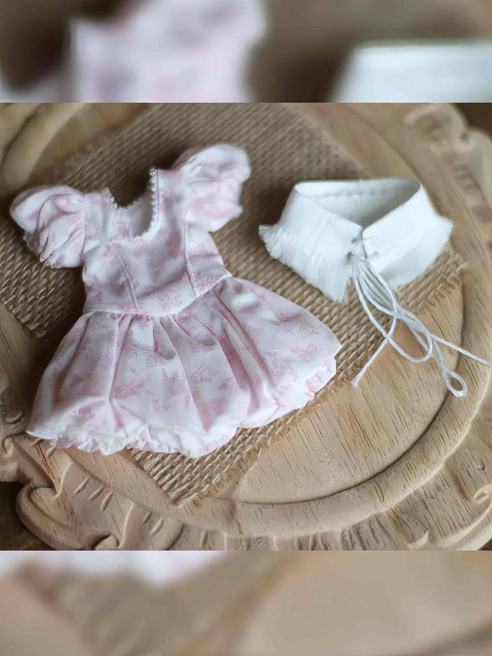 Floral Puff Sleeve Blythe 1/6 BJD Short Dress Flat Lay | ToastDoll