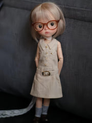 Preppy Belted Shirt Blythe BJD Dress On Doll Display | ToastDoll
