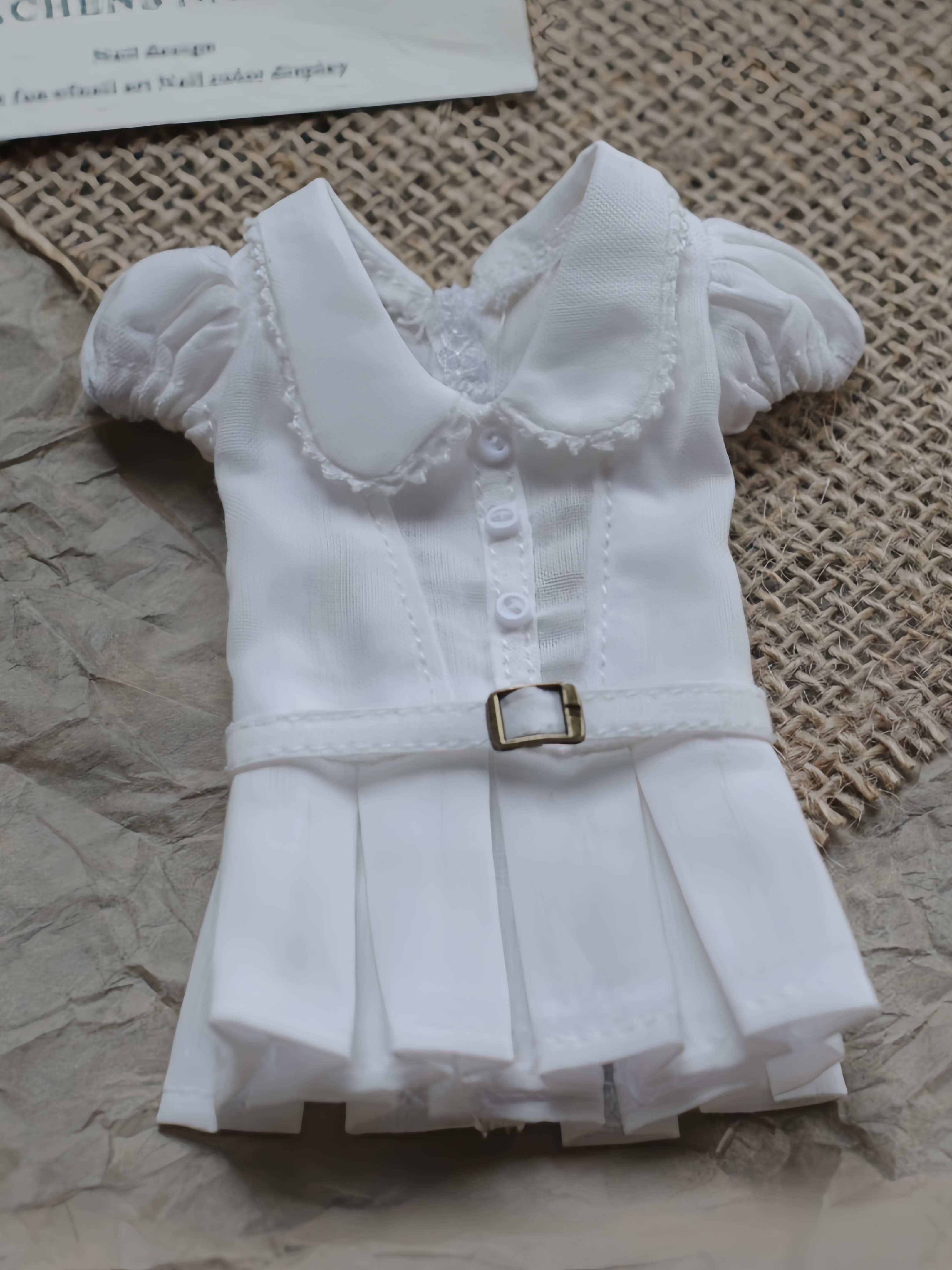 Preppy Belted Shirt Blythe BJD White Dress Flat Lay | ToastDoll