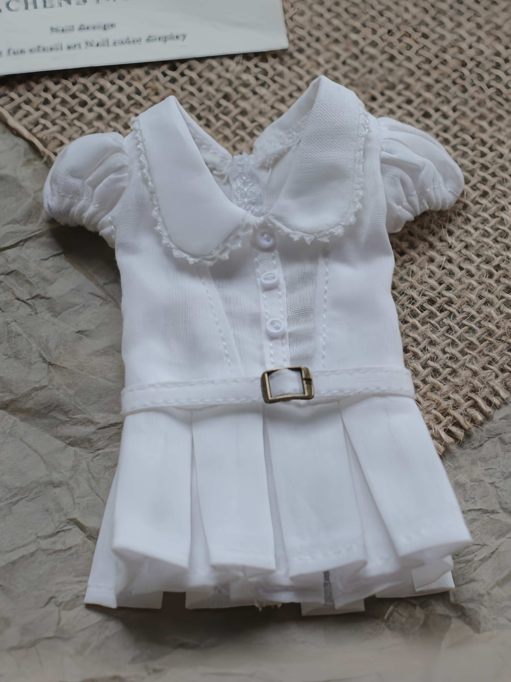 Preppy Belted Shirt Blythe BJD White Dress Flat Lay | ToastDoll