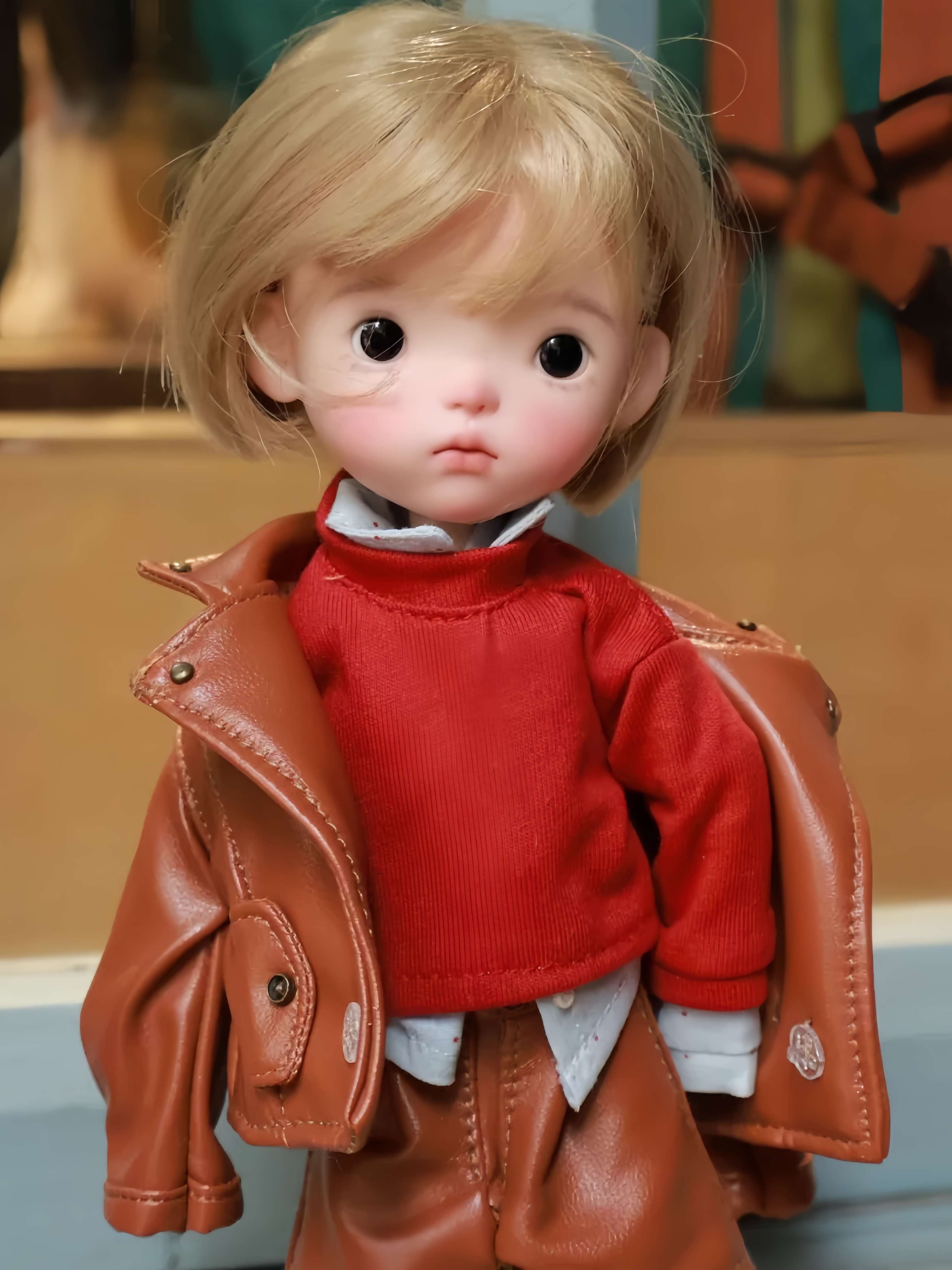Brown Leather Jacket Blythe BJD Outfit Half Body Shot | ToastDoll
