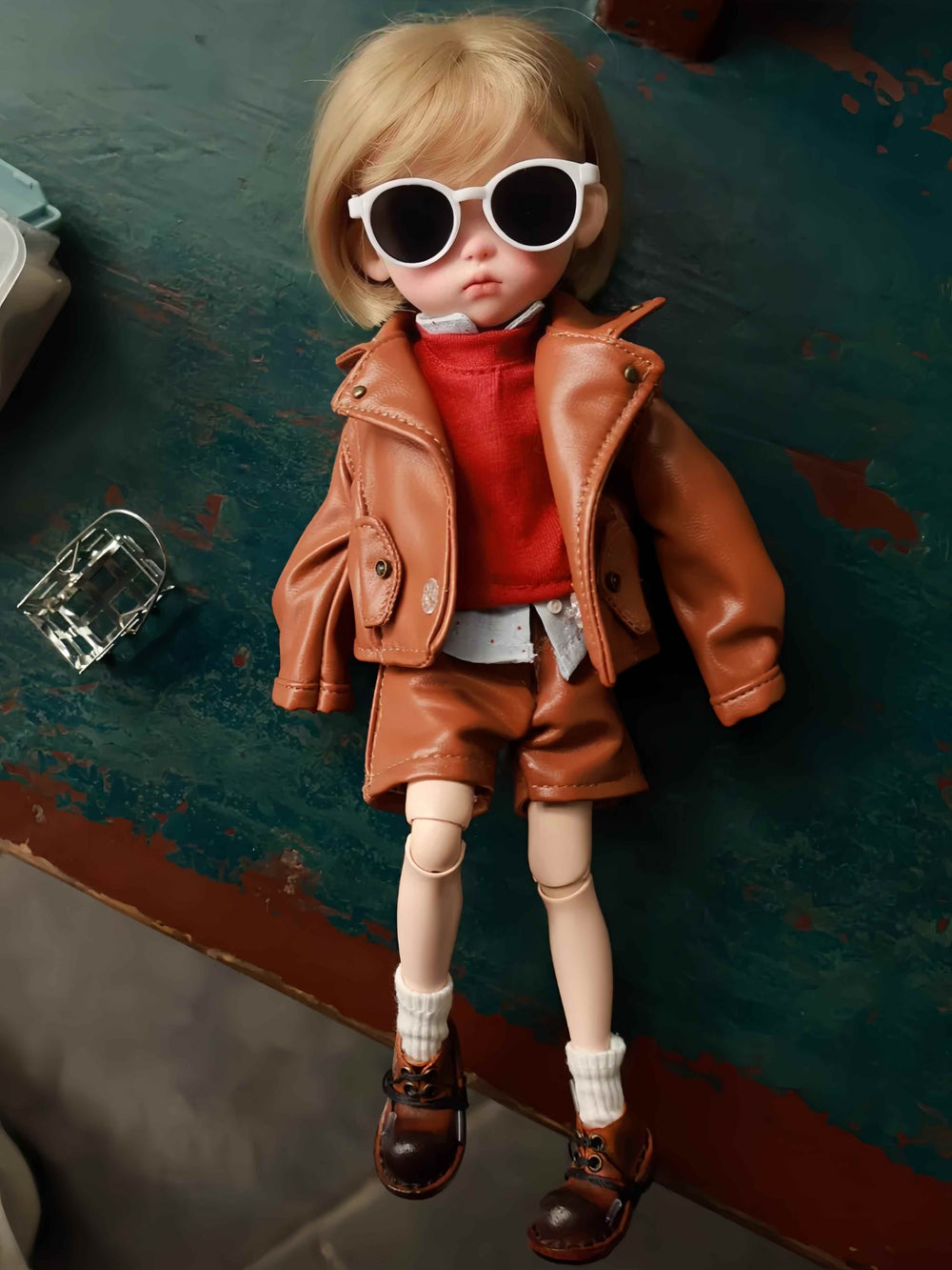 Brown Leather Jacket Blythe BJD Outfit On Doll Display | ToastDoll