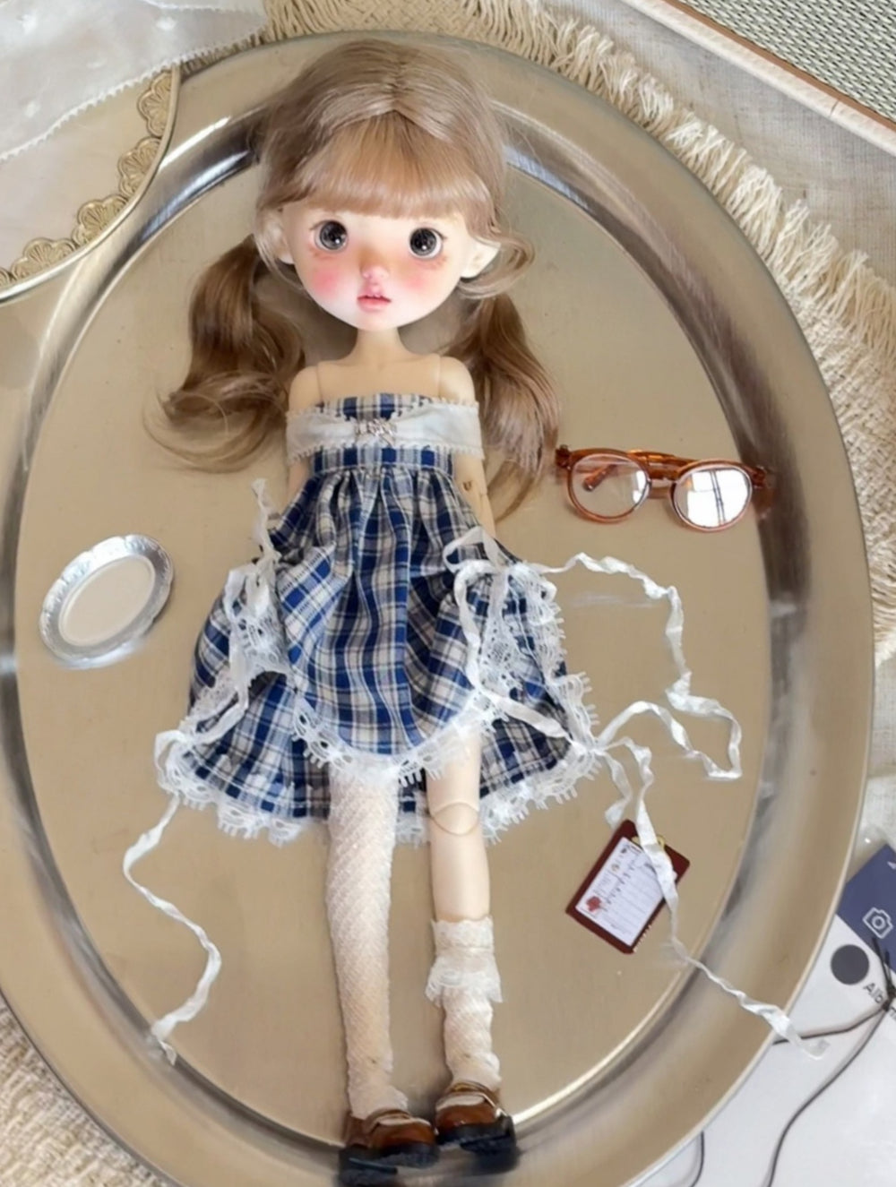 Off-Shoulder Plaid Blythe 1/6 BJD Mini Dress | ToastDoll
