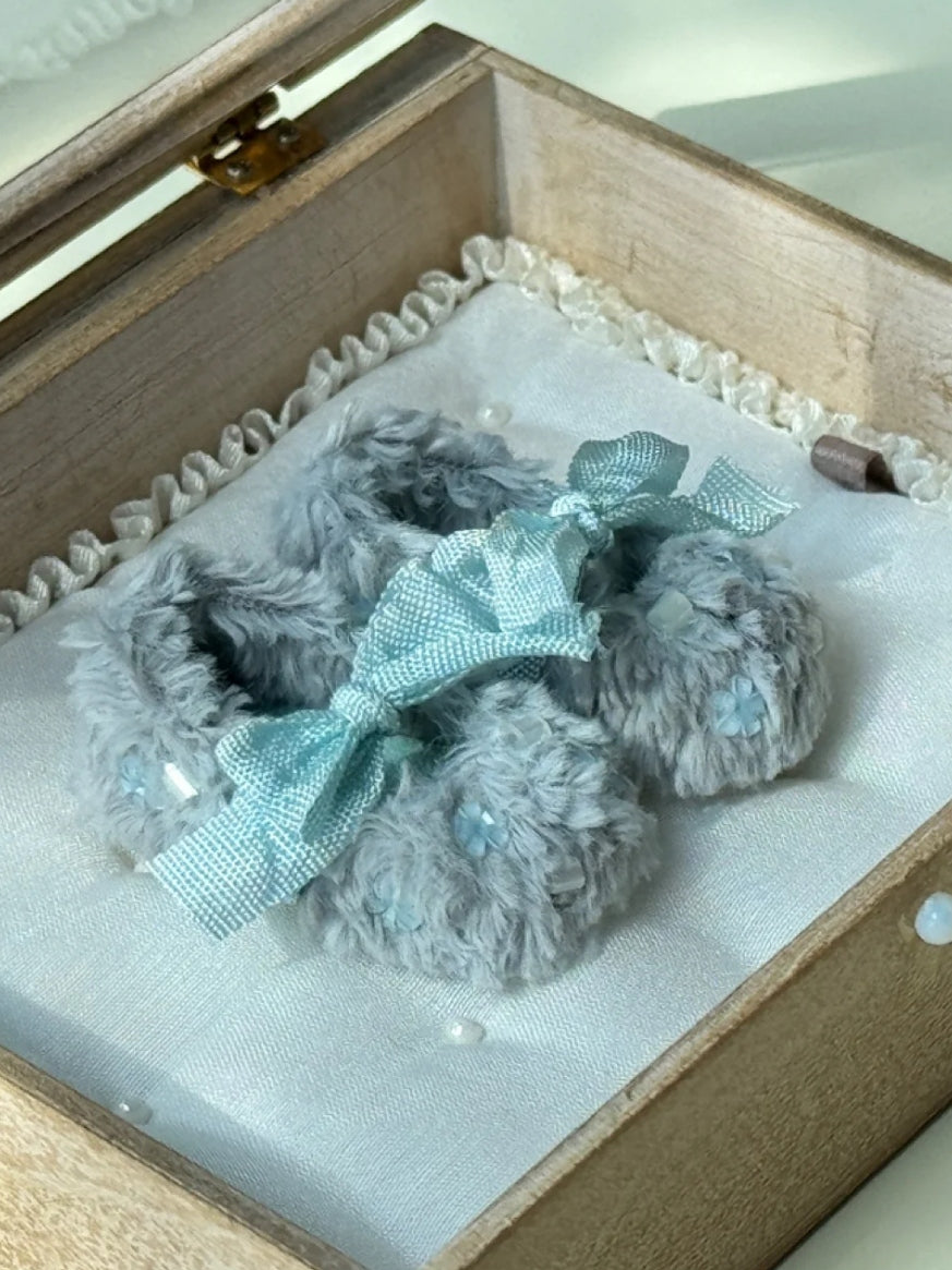 Fluffy Bow Handmade Blythe Grey Shoes | ToastDoll