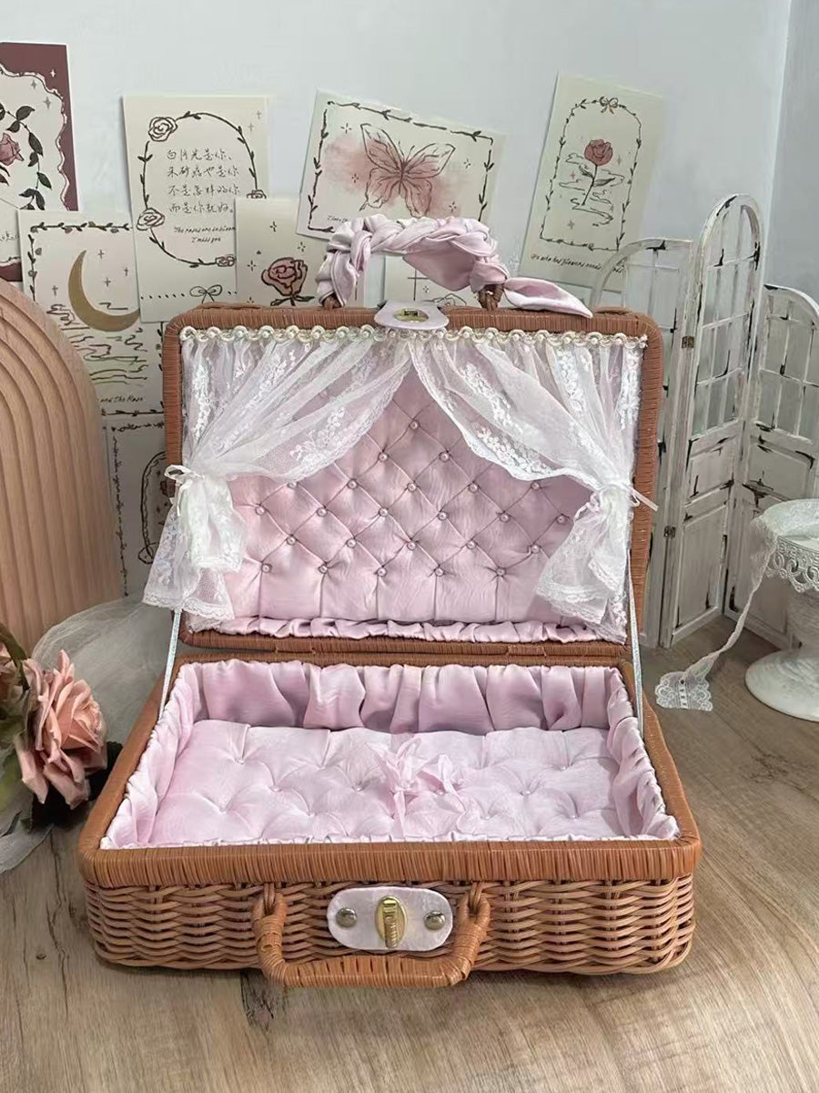 Handmade Doll Case Carrier, Faux Rattan