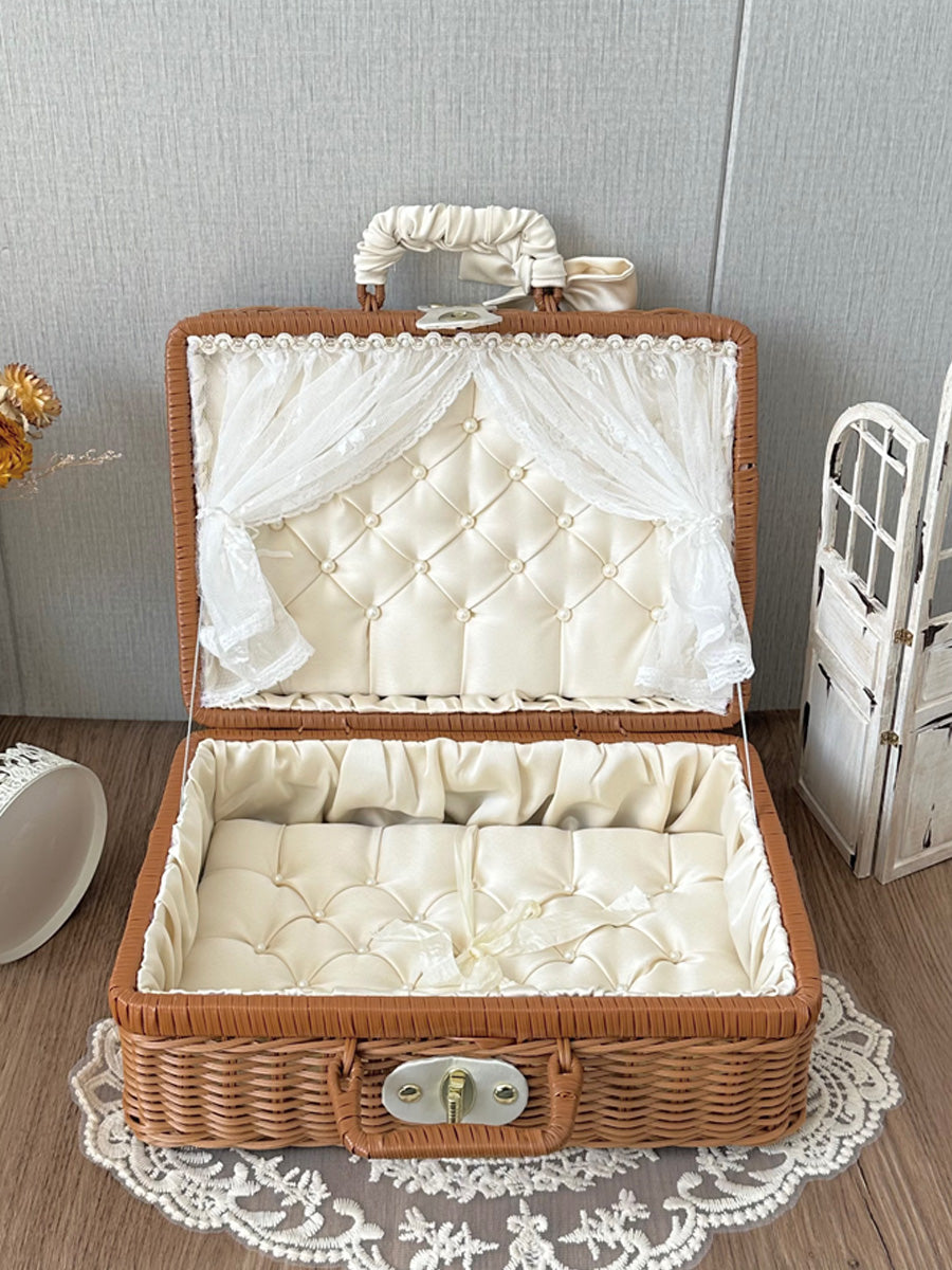 Handmade Doll Case Carrier, Faux Rattan