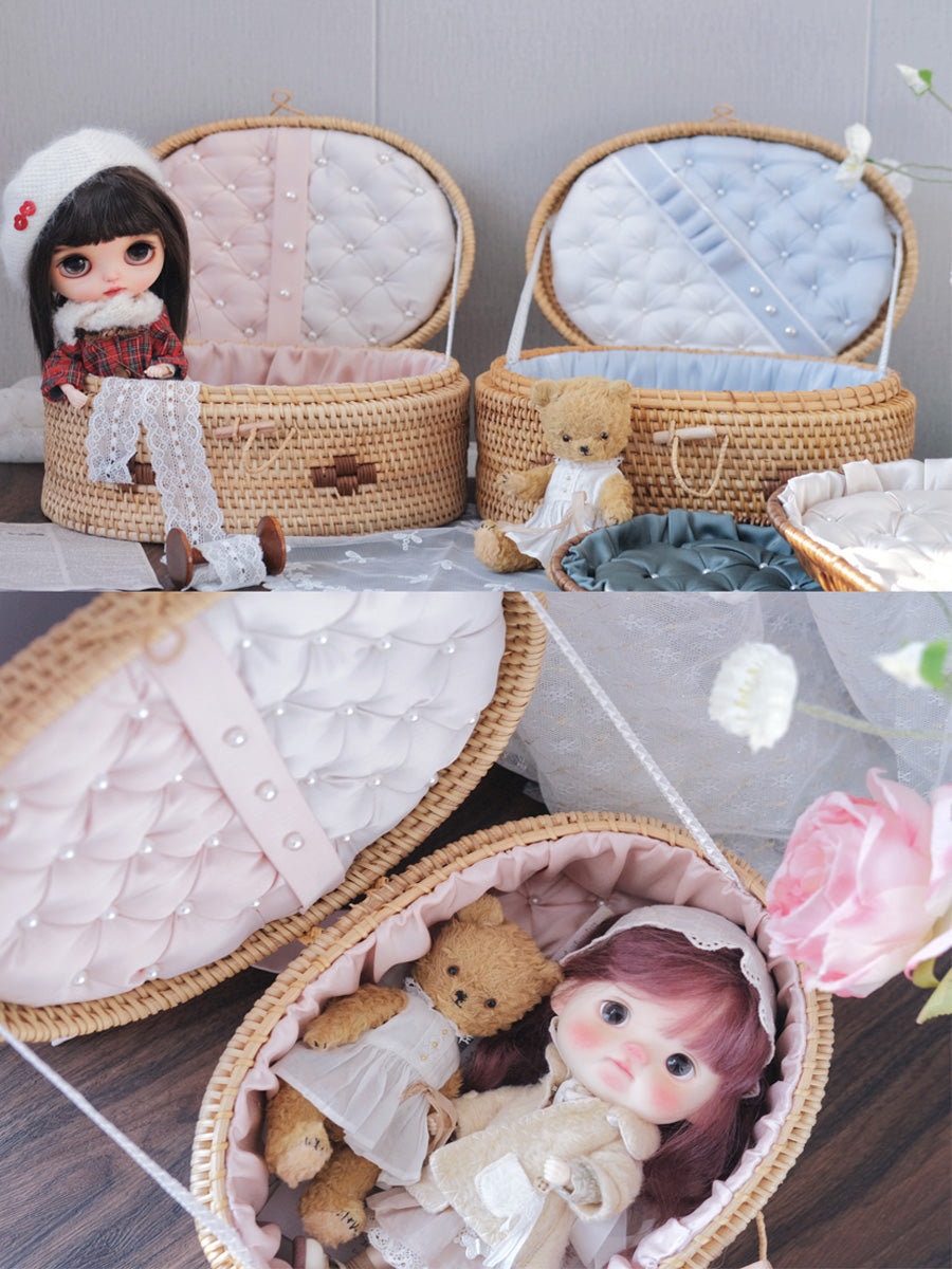 Handmade Doll Case Carrier, Rattan Wicker