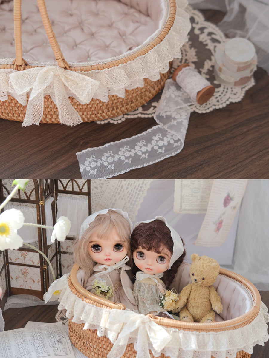 Handmade Doll Basket Carrier, Rattan Wicker