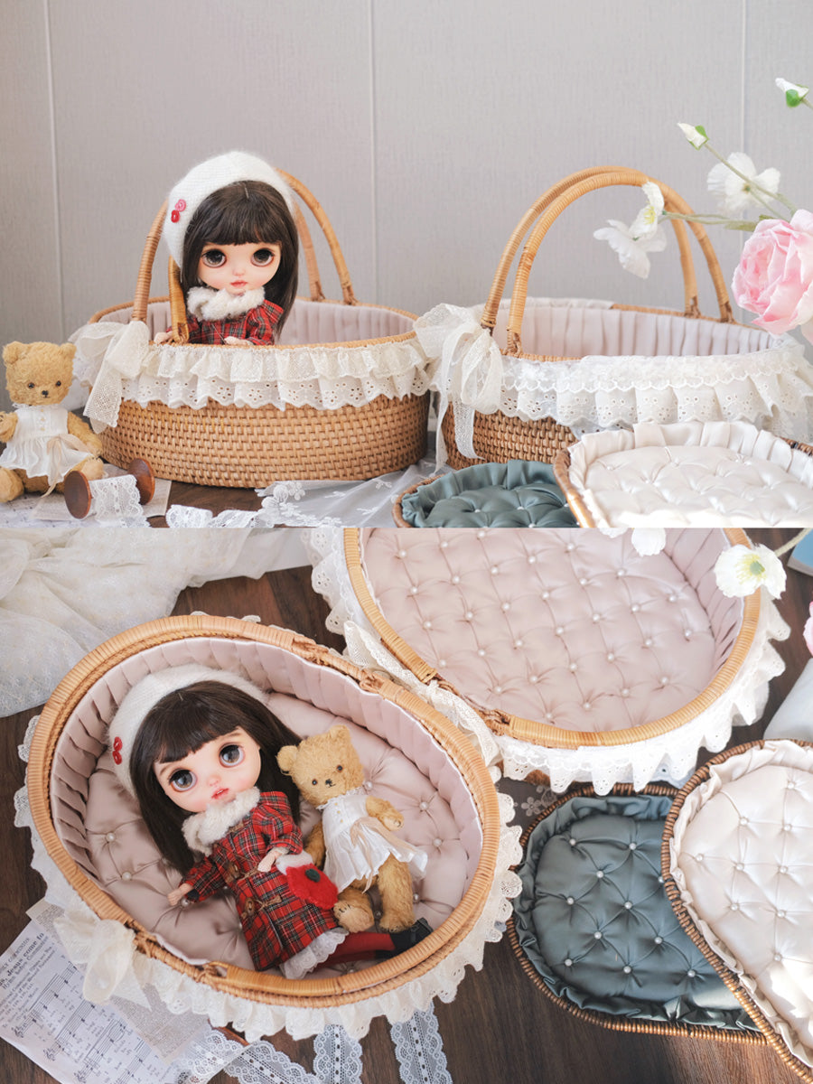 Handmade Doll Basket Carrier, Rattan Wicker