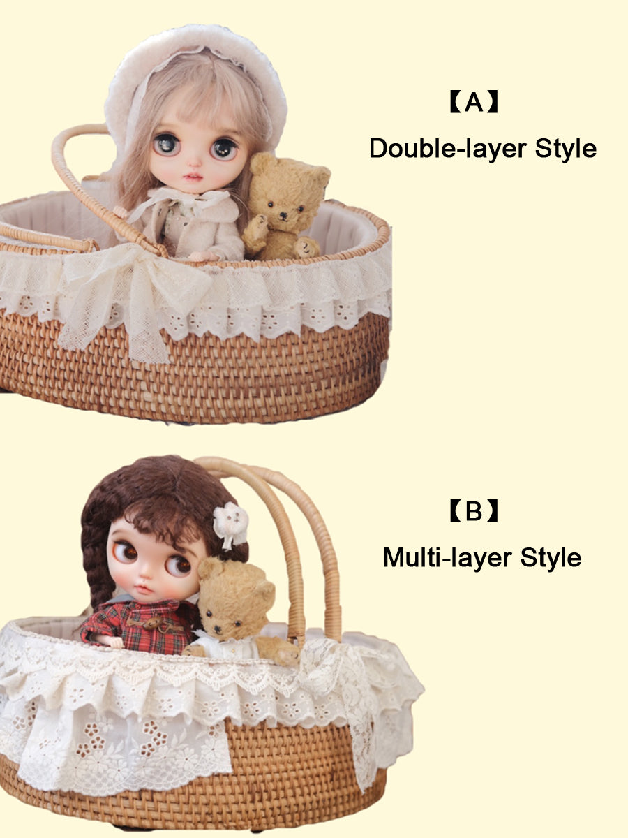 Handmade Doll Basket Carrier, Rattan Wicker