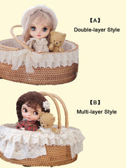 Handmade Doll Basket Carrier, Rattan Wicker
