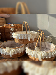 Handmade Doll Basket Carrier, Rattan Wicker