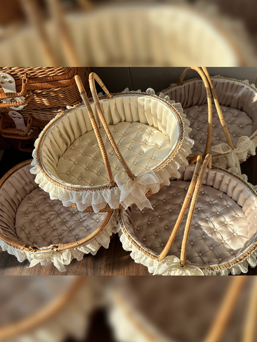 Handmade Doll Basket Carrier, Rattan Wicker