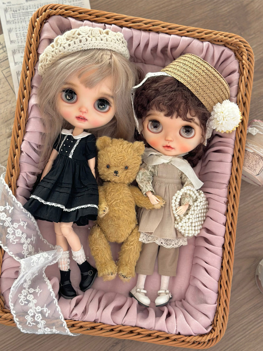 Handmade Doll Display Tray, Rattan Wicker