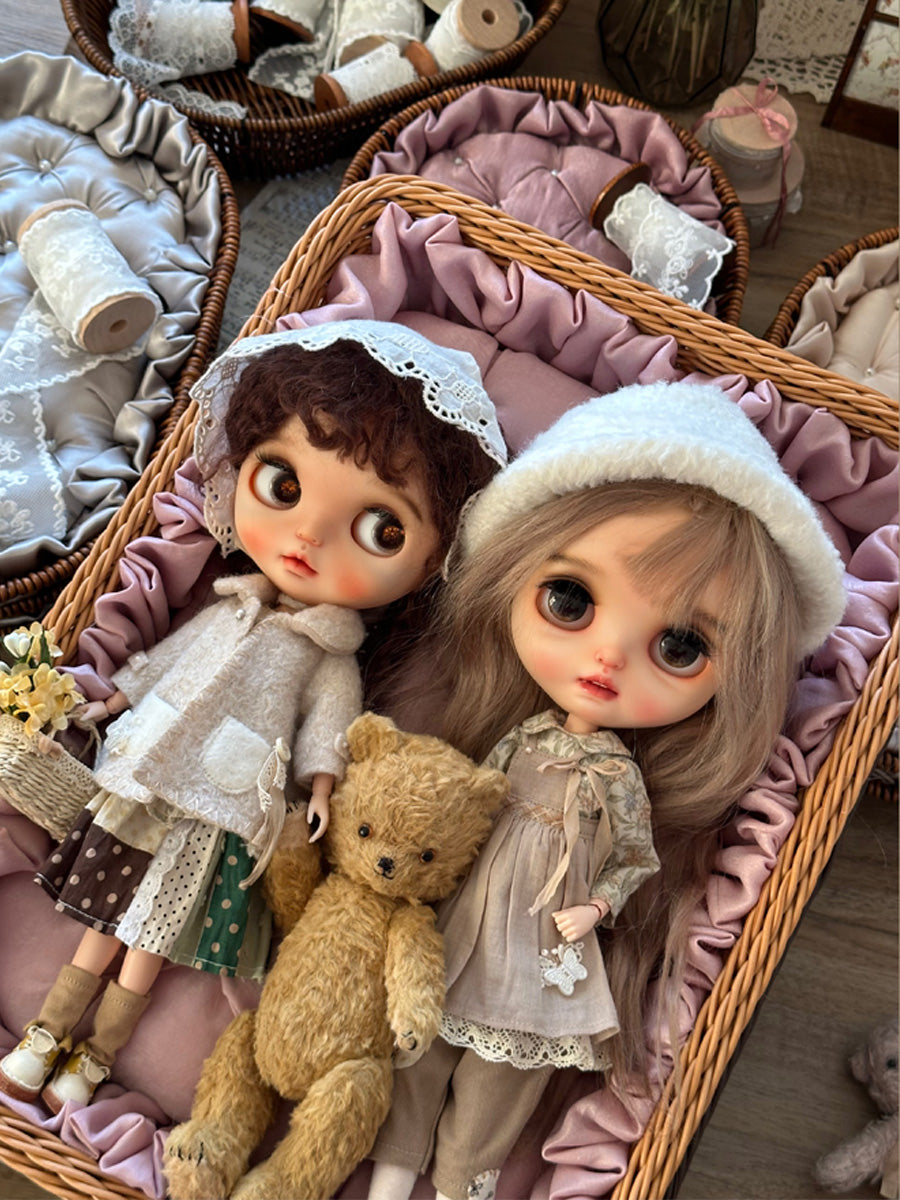Handmade Doll Display Tray, Rattan Wicker