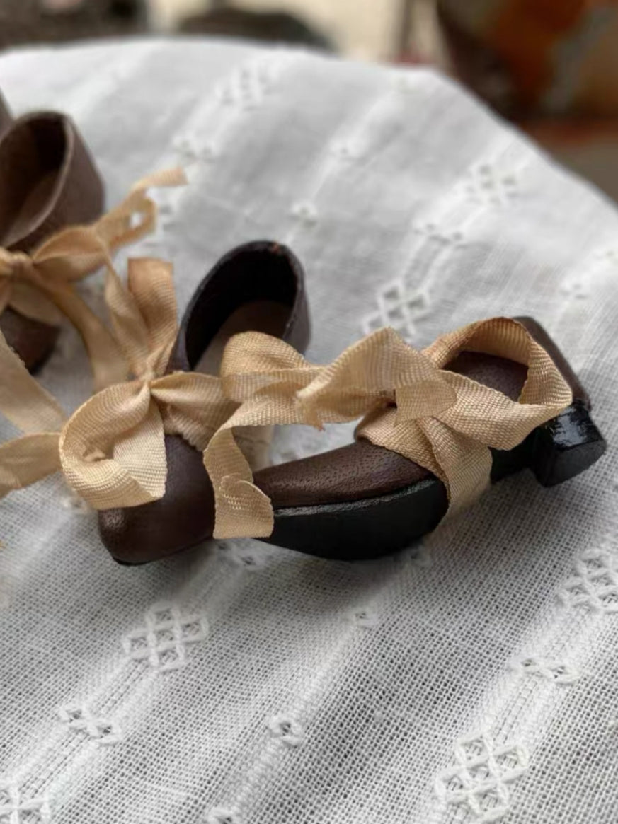Handmade Shoes for Blythe, Ribbon Bow Leather Flats