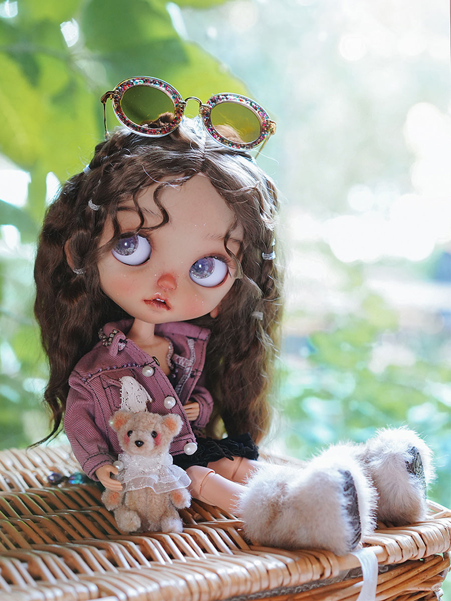 Purple Denim Jacket Blythe Outfit Sitting Pose | ToastDoll