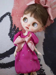 Handmade Outfit for Blythe/Obitsu, Fuchsia Acetate Bow Dress