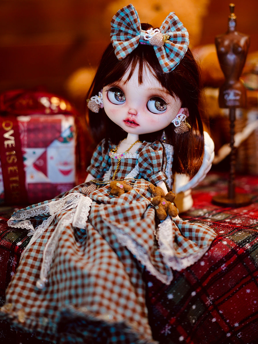 Handmade Outfit for Blythe/Obitsu,Bow Plaid Dress Set