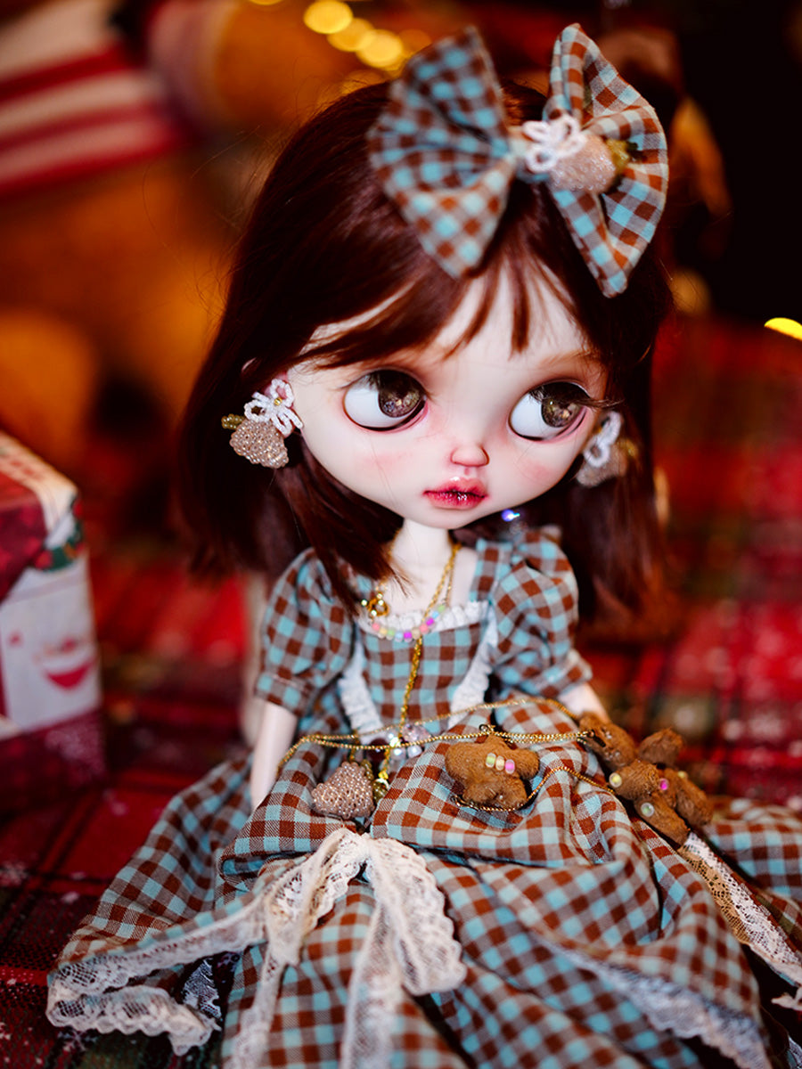 Handmade Outfit for Blythe/Obitsu,Bow Plaid Dress Set