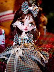 Handmade Outfit for Blythe/Obitsu,Bow Plaid Dress Set