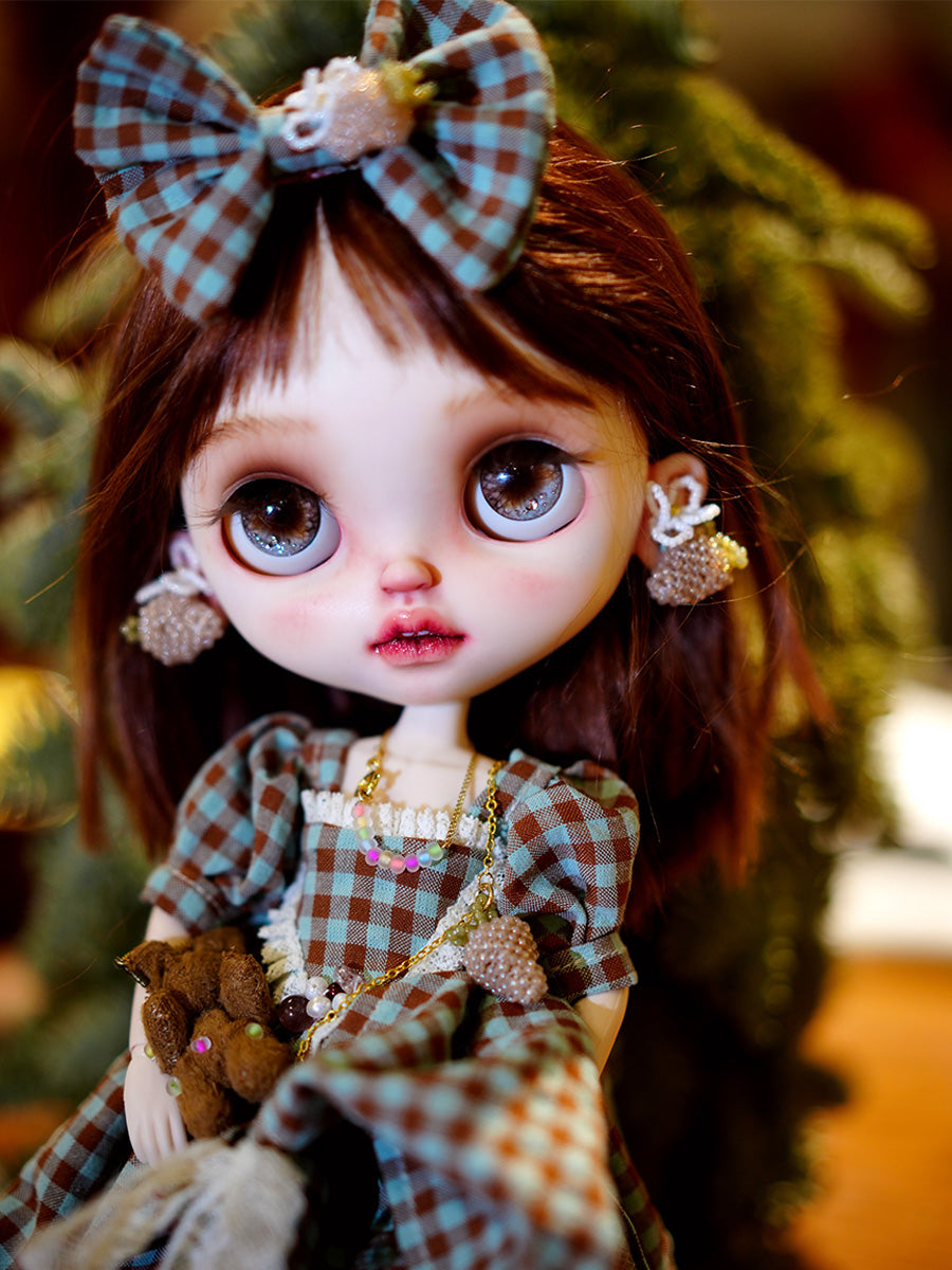 Handmade Outfit for Blythe/Obitsu,Bow Plaid Dress Set