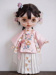 ⁠Pink Embroidered Chinese Blythe Set - Handmade Doll Clothes - ToastDoll