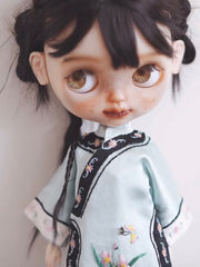 ⁠Blue Embroidered Chinese Blythe Set - Handmade Doll Clothes - ToastDoll