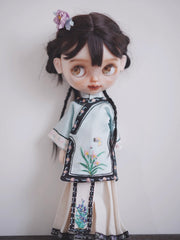 ⁠Blue Embroidered Chinese Blythe Set - Handmade Doll Clothes - ToastDoll