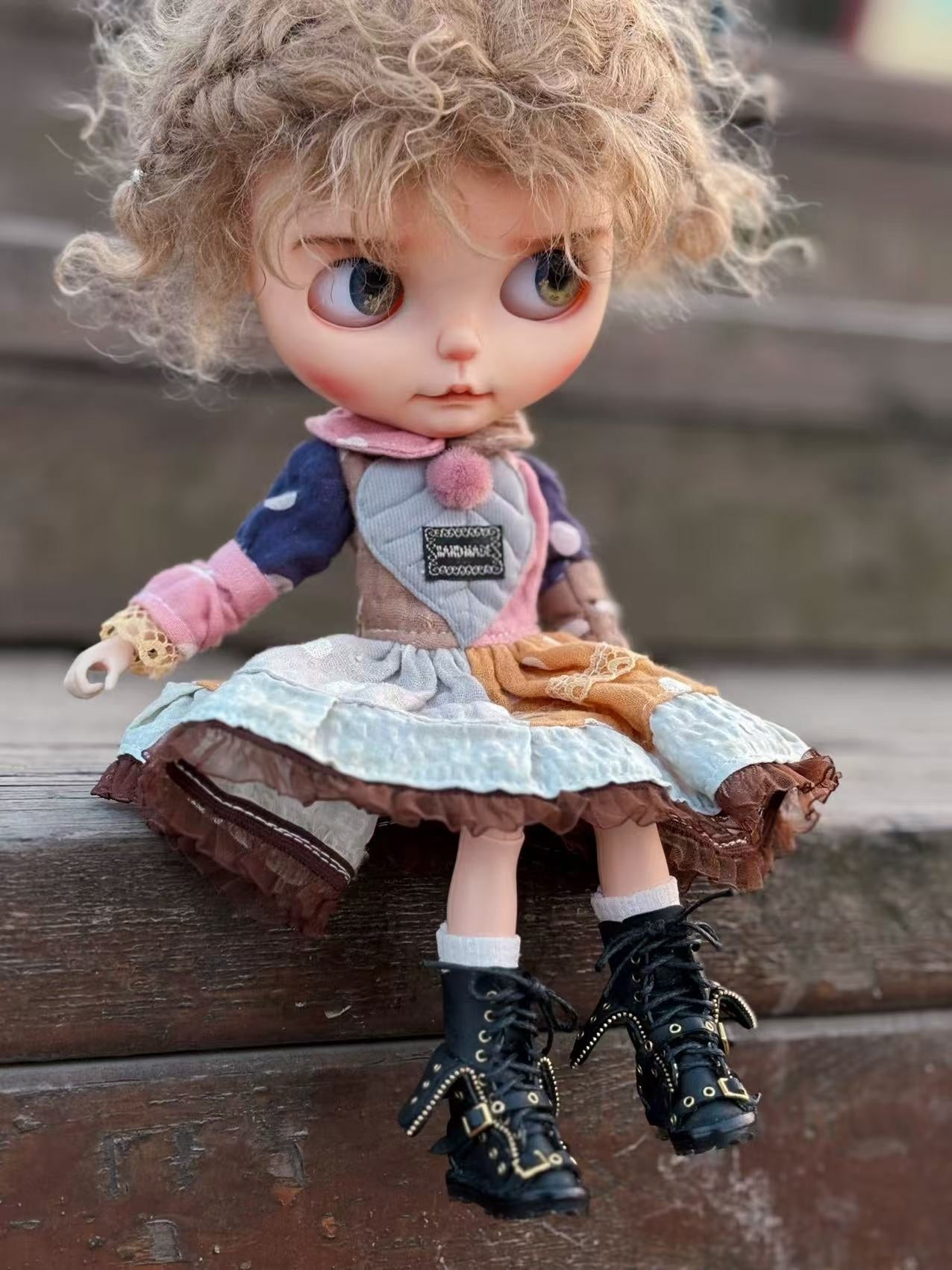 Handmade Shoes for Blythe/Obitsu, Zip-Detail Combat Boots