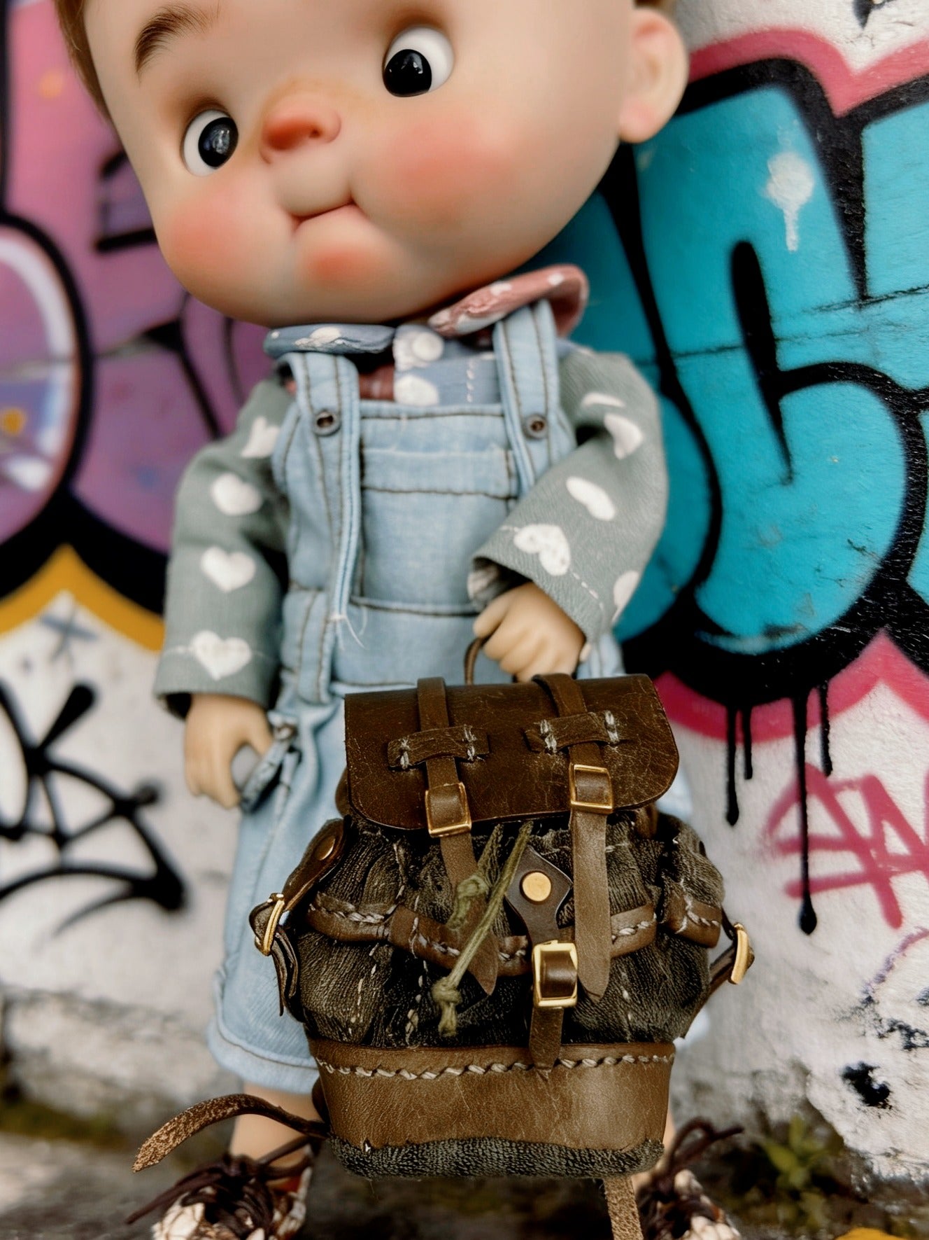 Leather Multi-Pocket Blythe Bag On Doll Display | ToastDoll