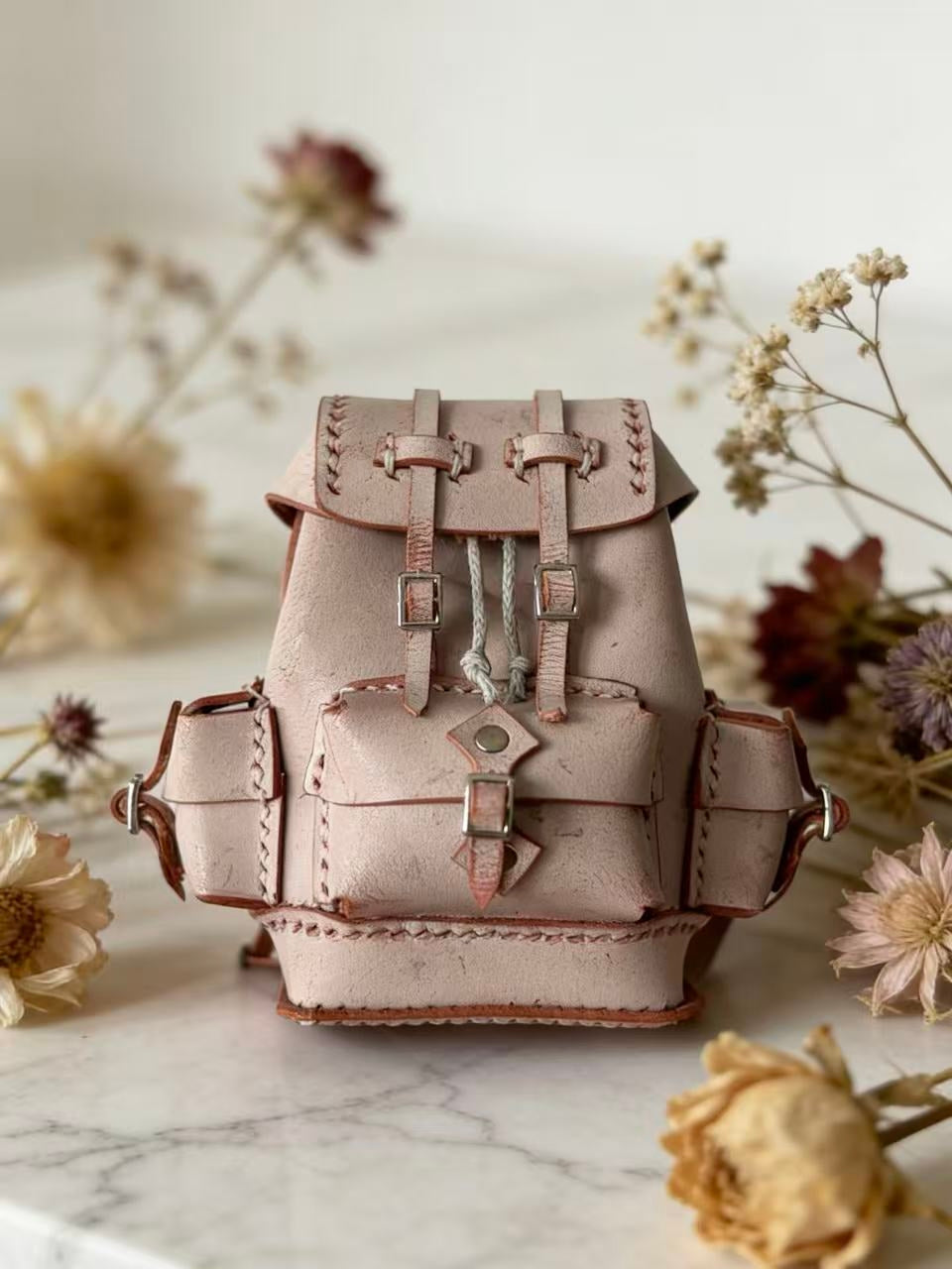 Vintage Leather Multi-Pocket Blythe Pink Bag | ToastDoll