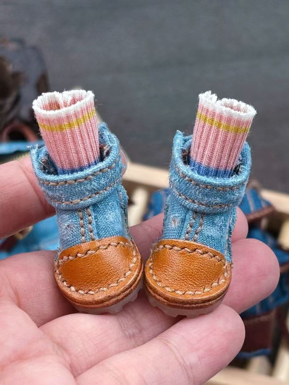 Handmade Shoes for Blythe/Obitsu, Denim Leather Shoes
