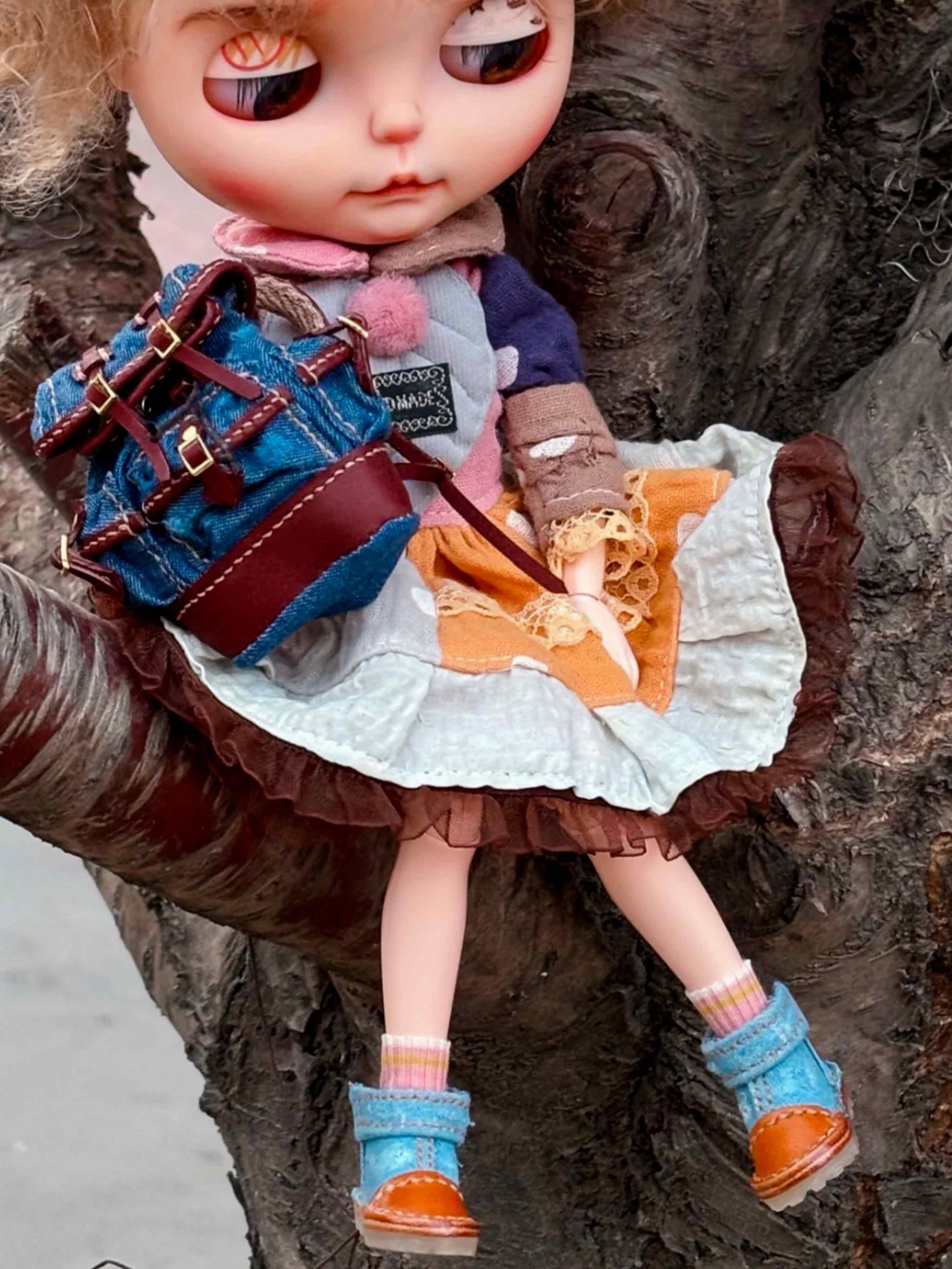 Handmade Shoes for Blythe/Obitsu, Denim Leather Shoes