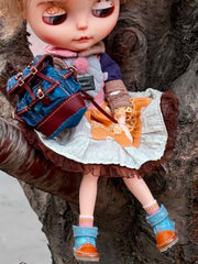 Handmade Shoes for Blythe/Obitsu, Denim Leather Shoes