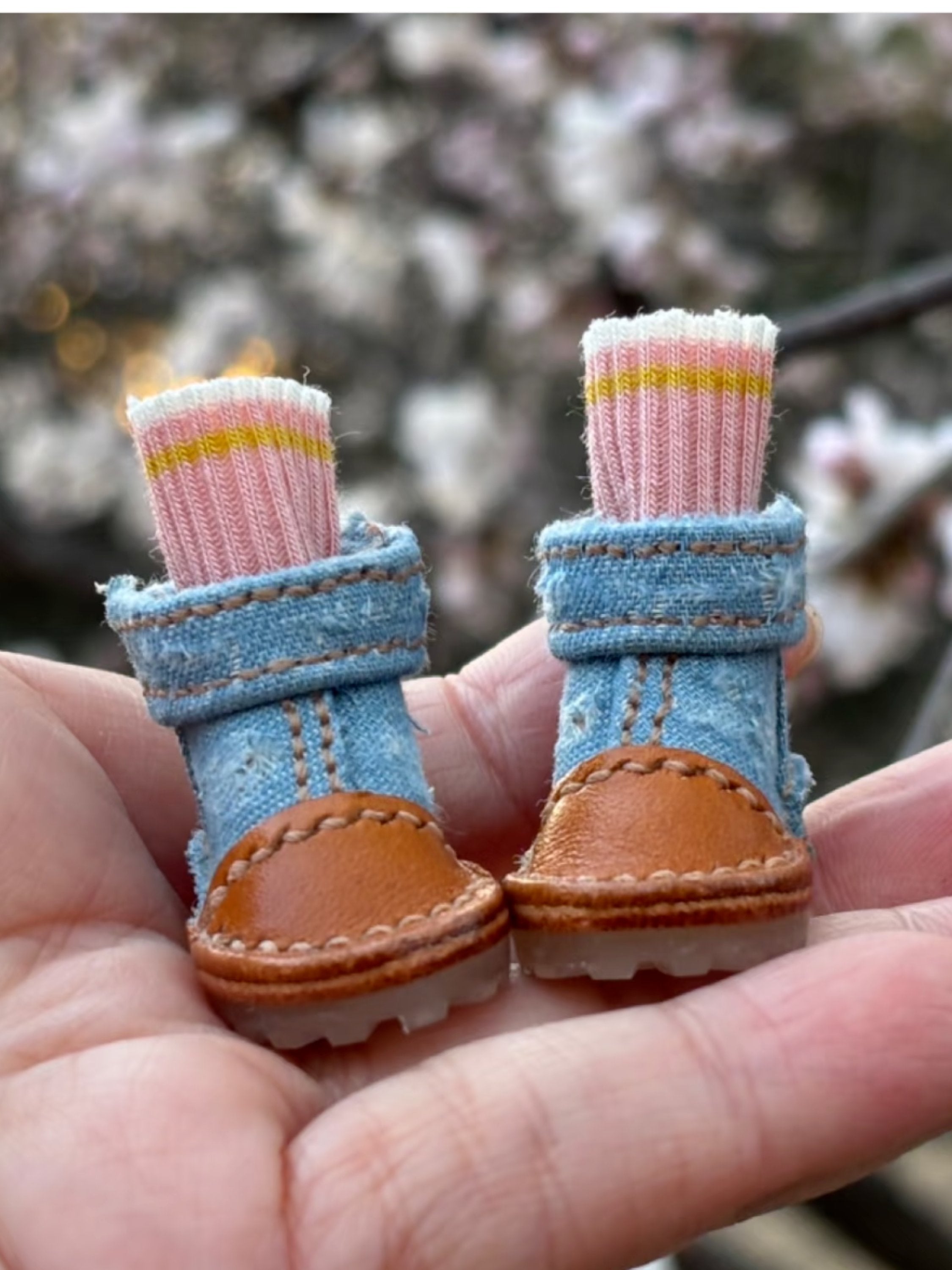 Handmade Shoes for Blythe/Obitsu, Denim Leather Shoes