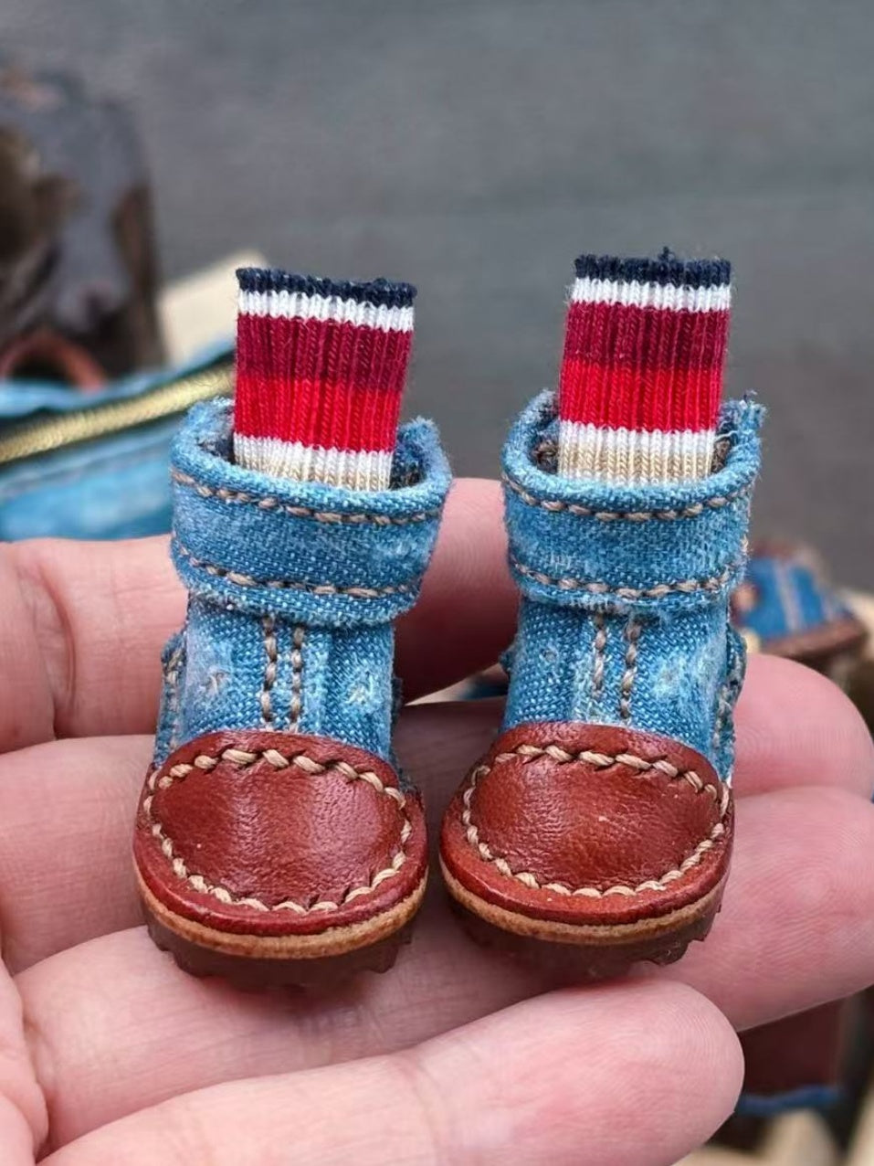 Handmade Shoes for Blythe/Obitsu, Denim Leather Shoes