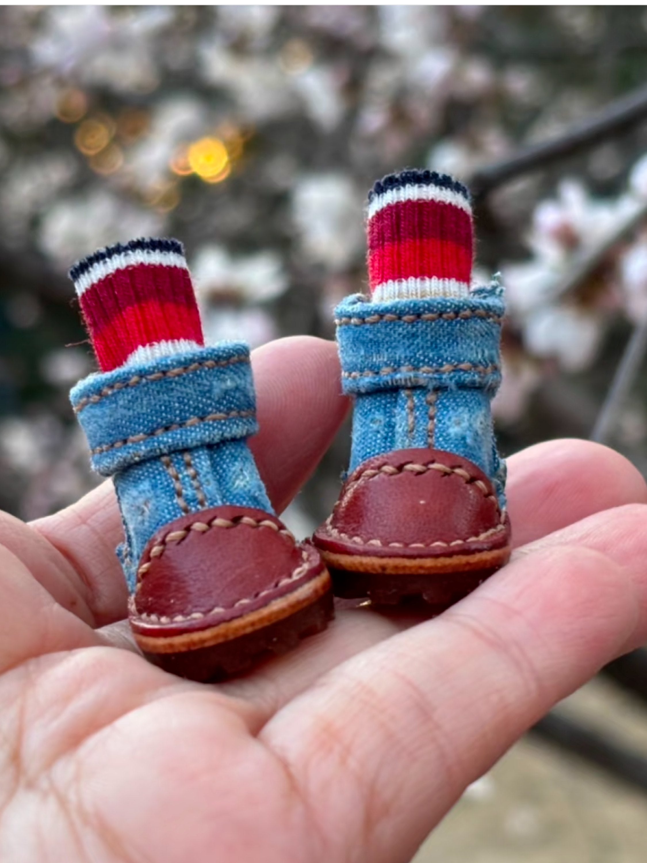 Handmade Shoes for Blythe/Obitsu, Denim Leather Shoes