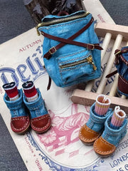 Handmade Shoes for Blythe/Obitsu, Denim Leather Shoes
