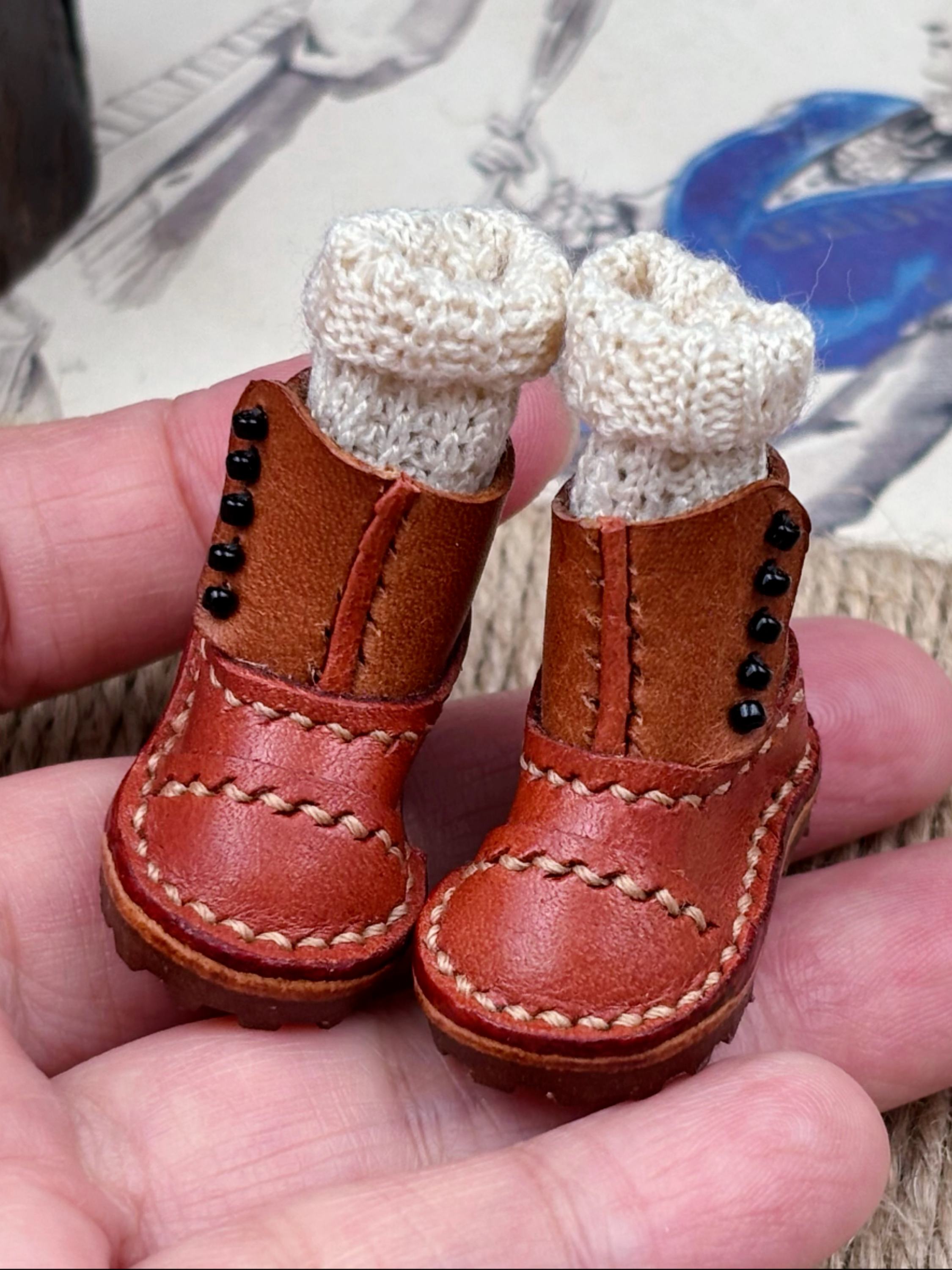 Handmade Shoes for Blythe/Obitsu, Knit Leather Boots