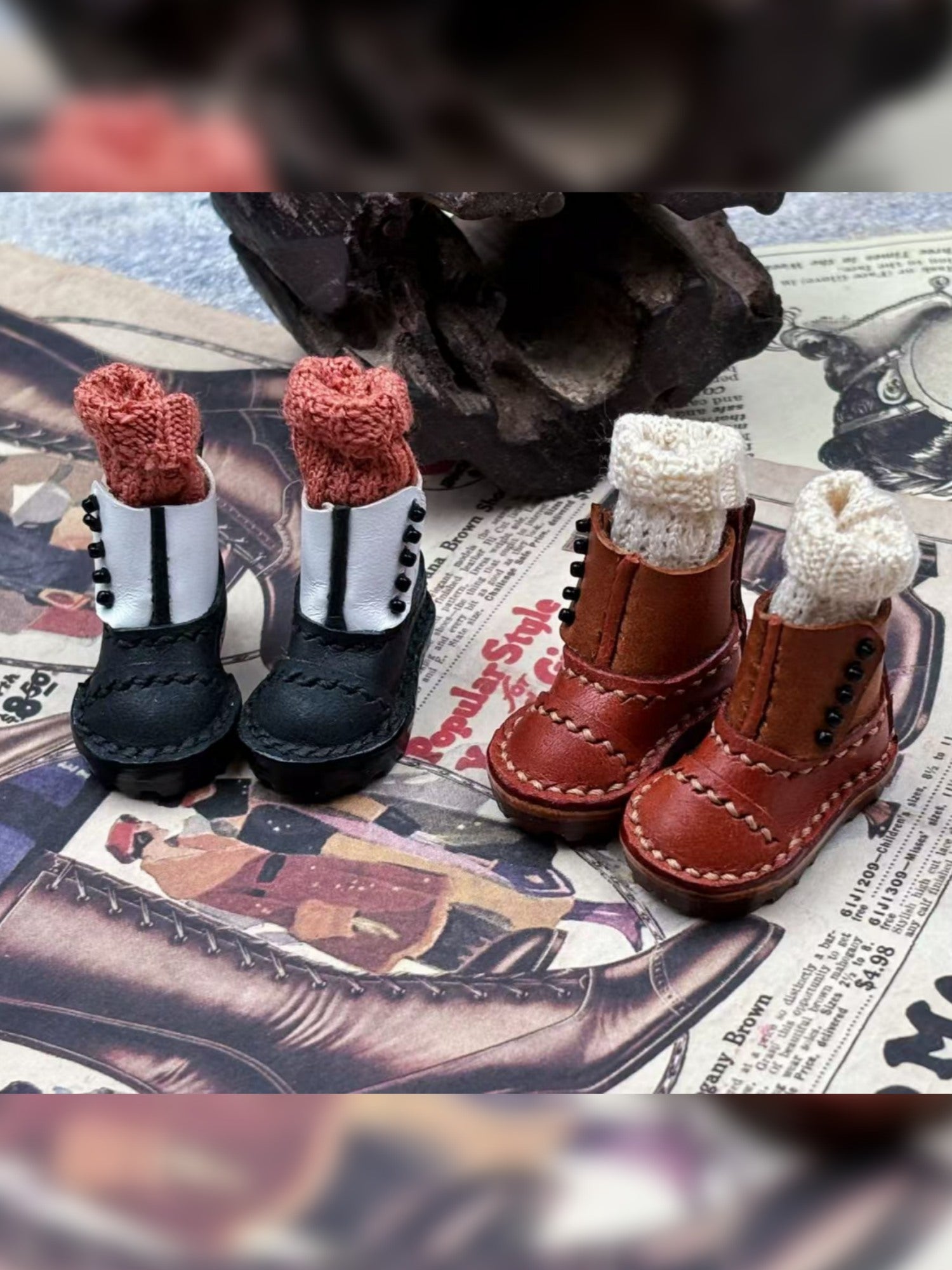 Handmade Shoes for Blythe/Obitsu, Knit Leather Boots