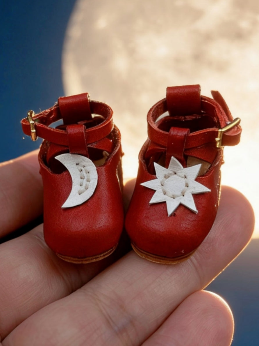 Sun Moon Leather Blythe Red Flats | ToastDoll