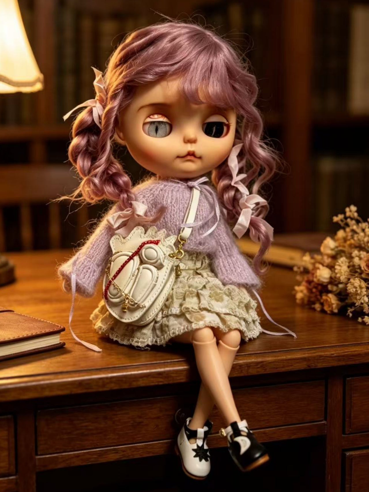 Leather Heart Blythe Bag On Doll Display | ToastDoll
