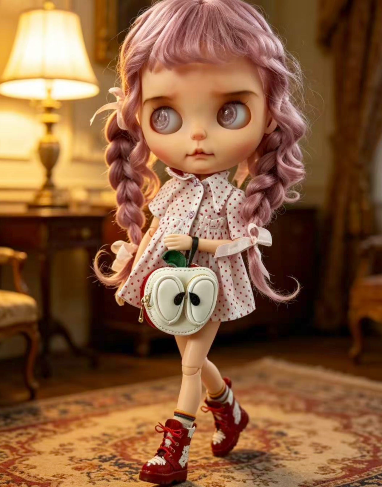 Leather Apple-Shaped Blythe Bag - Handmade Doll Accessory - ToastDoll